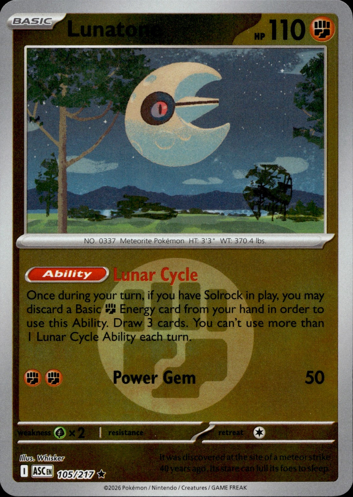 Lunatone (Energy Symbol Pattern) Reverse Holo Rare ME: Ascended Heroes 105/217 NM