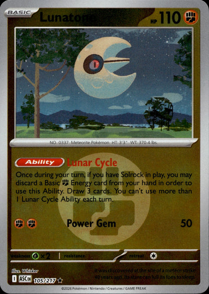Lunatone (Energy Symbol Pattern) Reverse Holo Rare ME: Ascended Heroes 105/217 NM