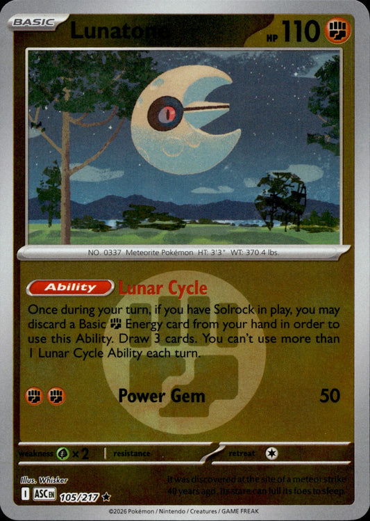 Lunatone (Energy Symbol Pattern) Reverse Holo Rare ME: Ascended Heroes 105/217 NM