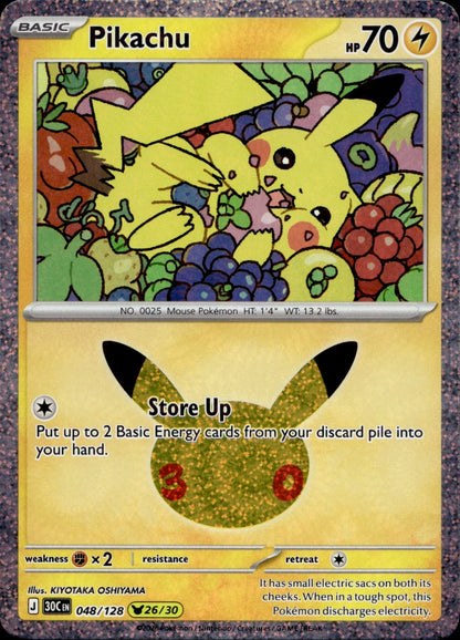 Pikachu Holo Pikachu Rare ME: 30th Celebration 048/128 NM