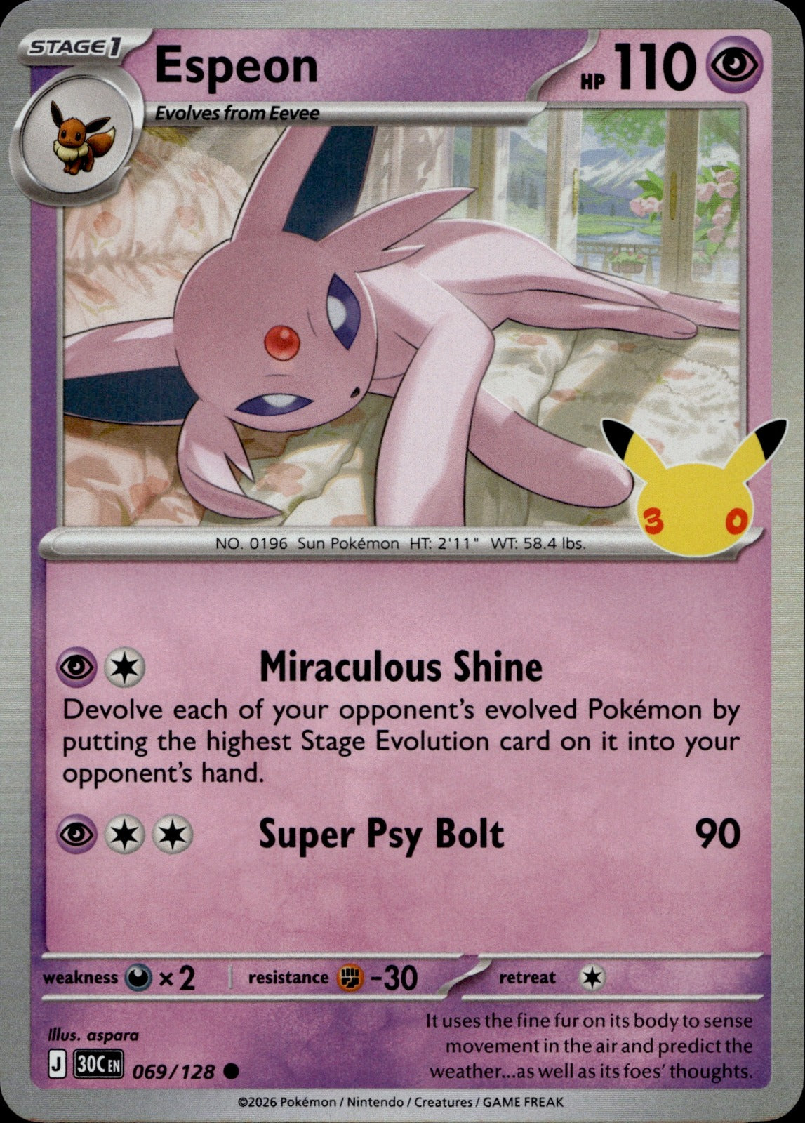 Espeon Common ME: 30th Celebration 069/128 NM