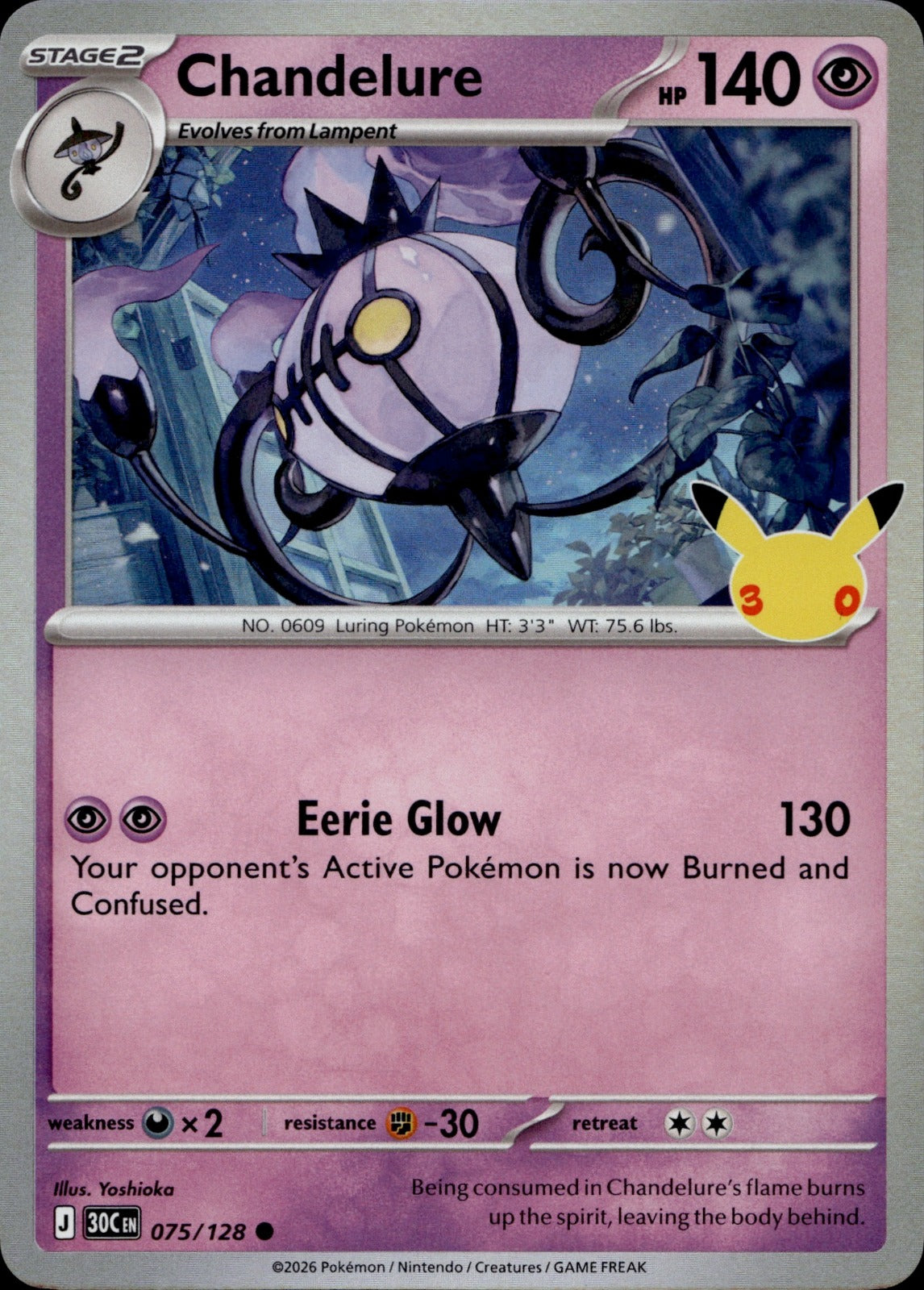 Chandelure Holo Common ME: 30th Celebration 075/128 NM