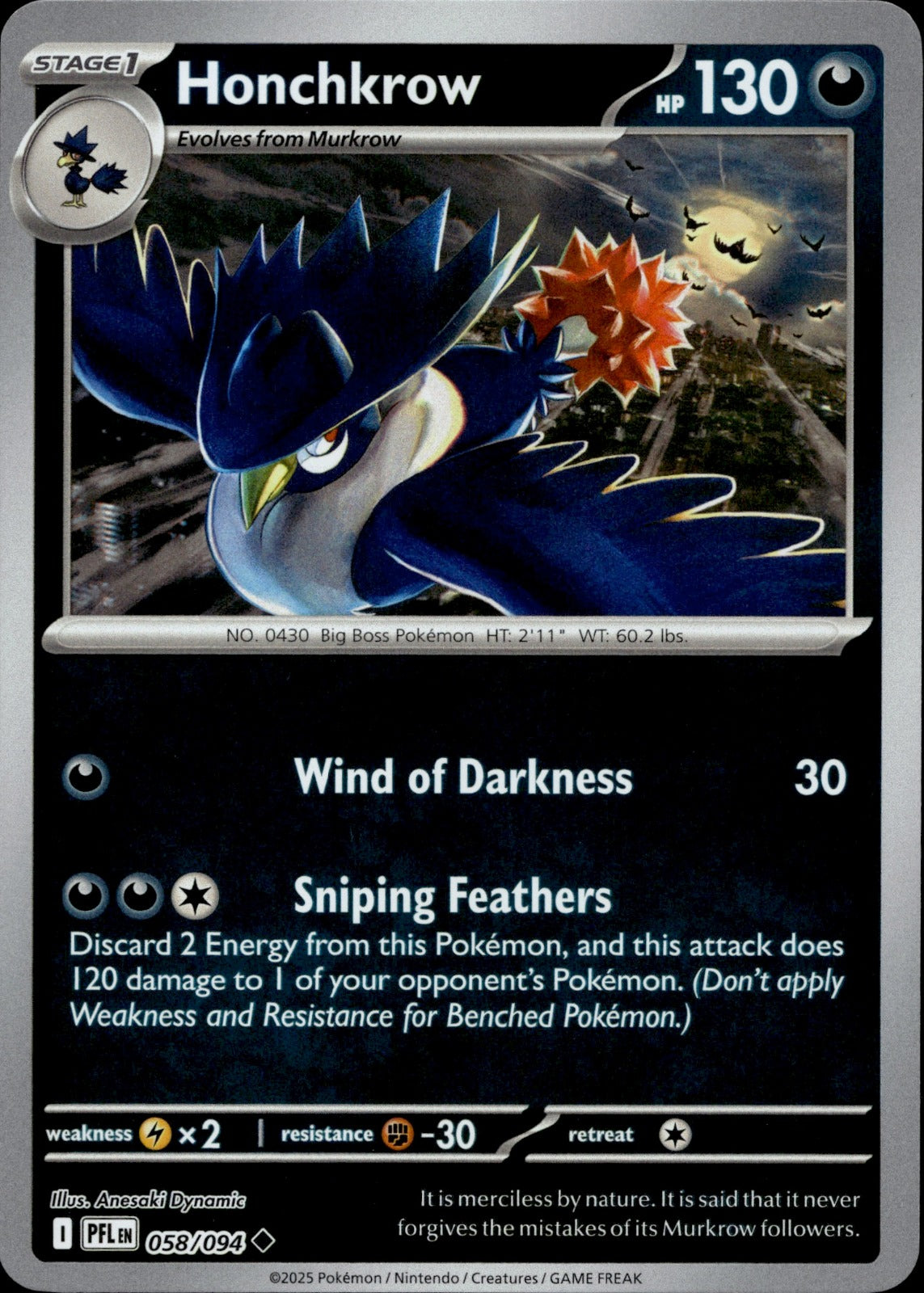 Honchkrow Uncommon ME02: Phantasmal Flames 058/094 NM