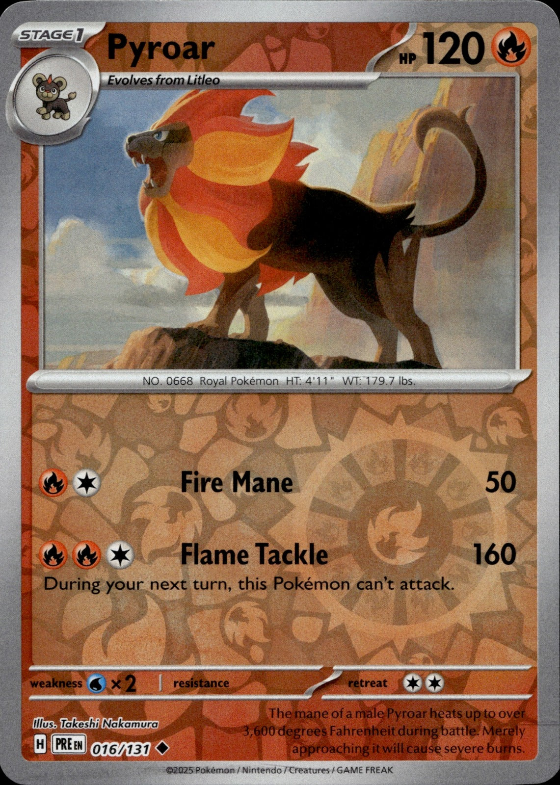 Pyroar Reverse Holo Uncommon SV: Prismatic Evolutions 016/131 NM