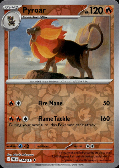 Pyroar Reverse Holo Uncommon SV: Prismatic Evolutions 016/131 NM