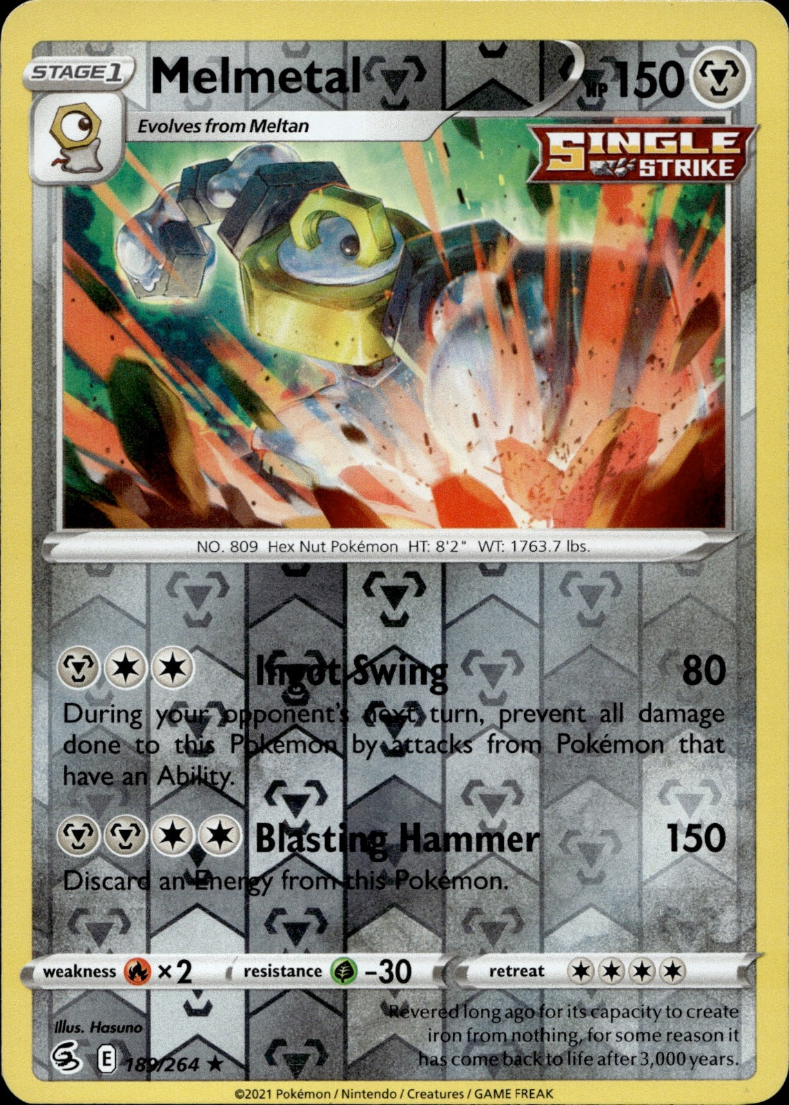 Melmetal Reverse Holo Holo Rare SWSH08: Fusion Strike 189/264 NM