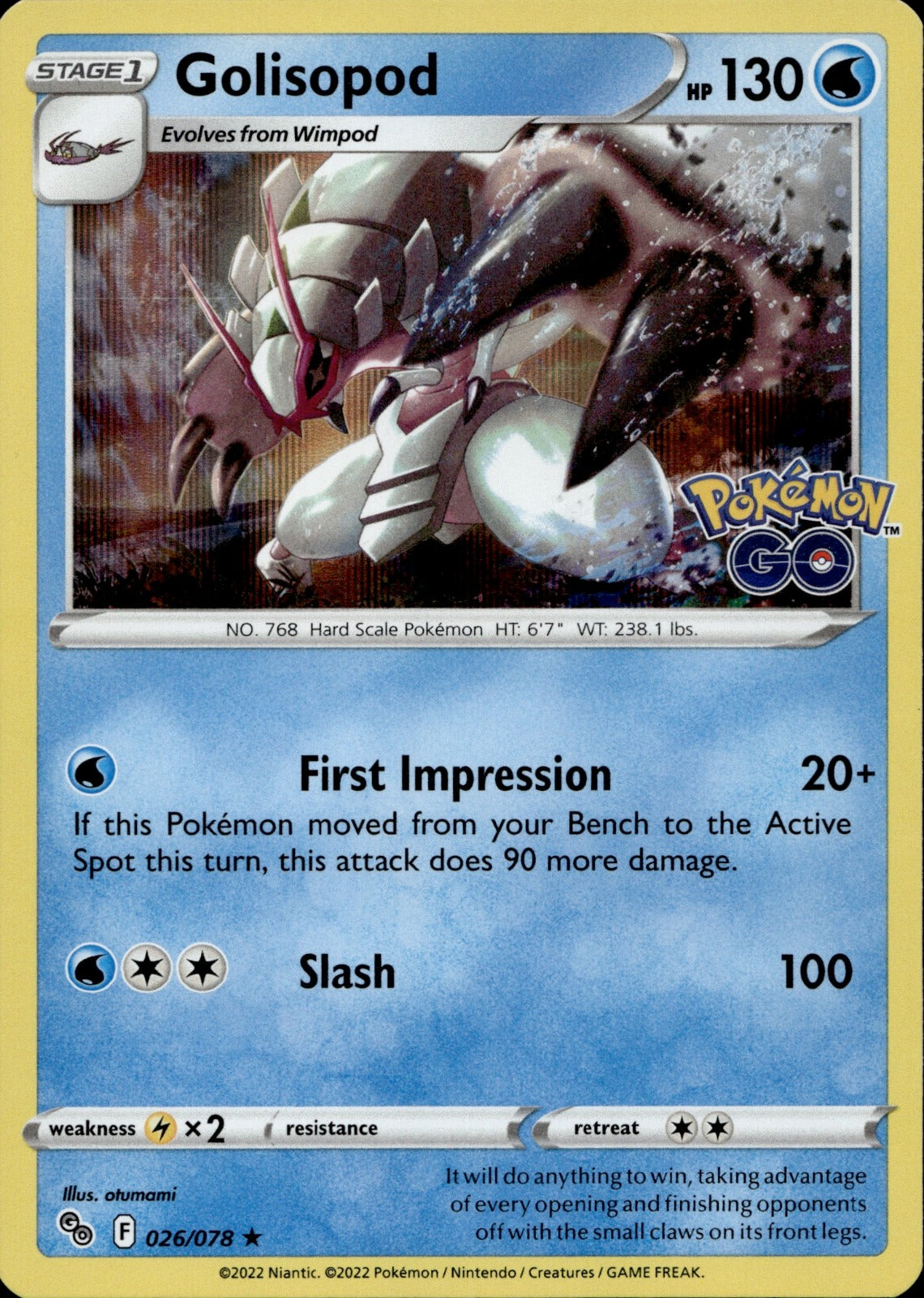 Golisopod Holo Rare Pokemon GO 026/078 NM