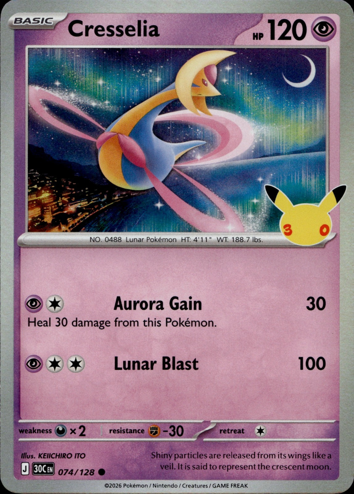 Cresselia Holo Common ME: 30th Celebration 074/128 NM