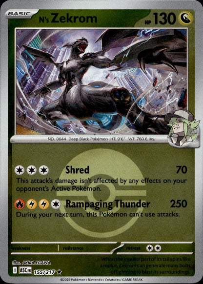 N's Zekrom (Poke Ball) Reverse Holo Rare ME: Ascended Heroes 155/217 NM