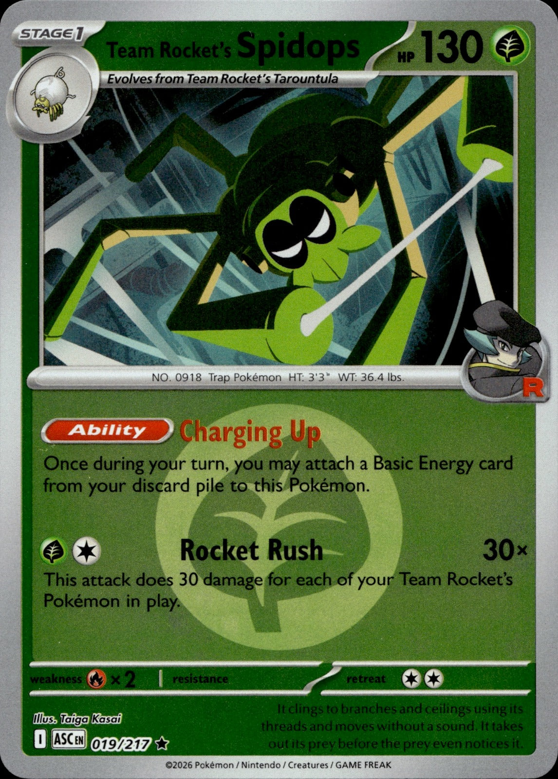 Team Rocket's Spidops (Energy Symbol Pattern) Reverse Holo Rare ME: Ascended Heroes 019/217 NM