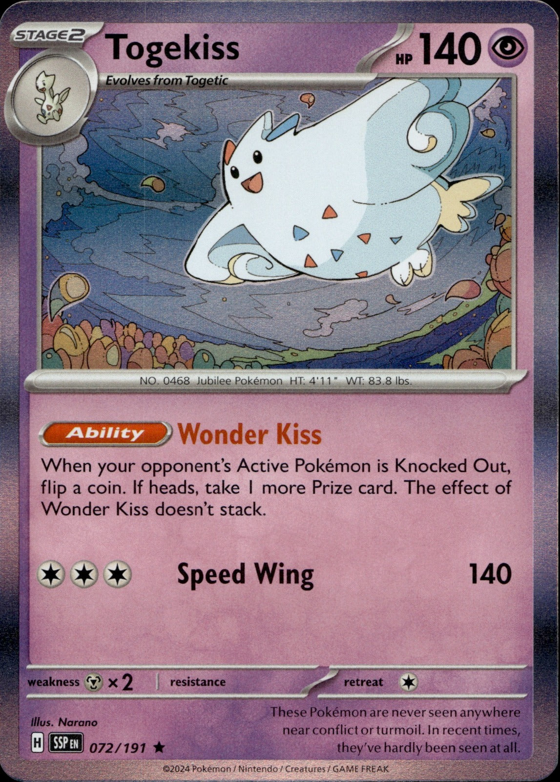Togekiss Holo Rare SV08: Surging Sparks 072/191 NM