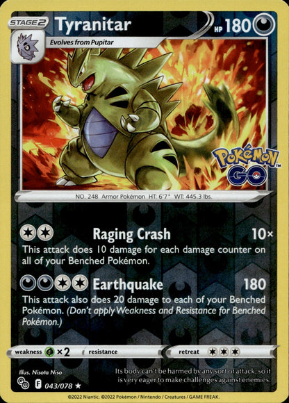 Tyranitar Holo Rare Pokemon GO 043/078 NM