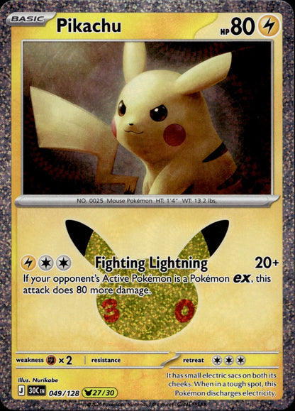 Pikachu Pikachu Rare ME: 30th Celebration 049/128 NM