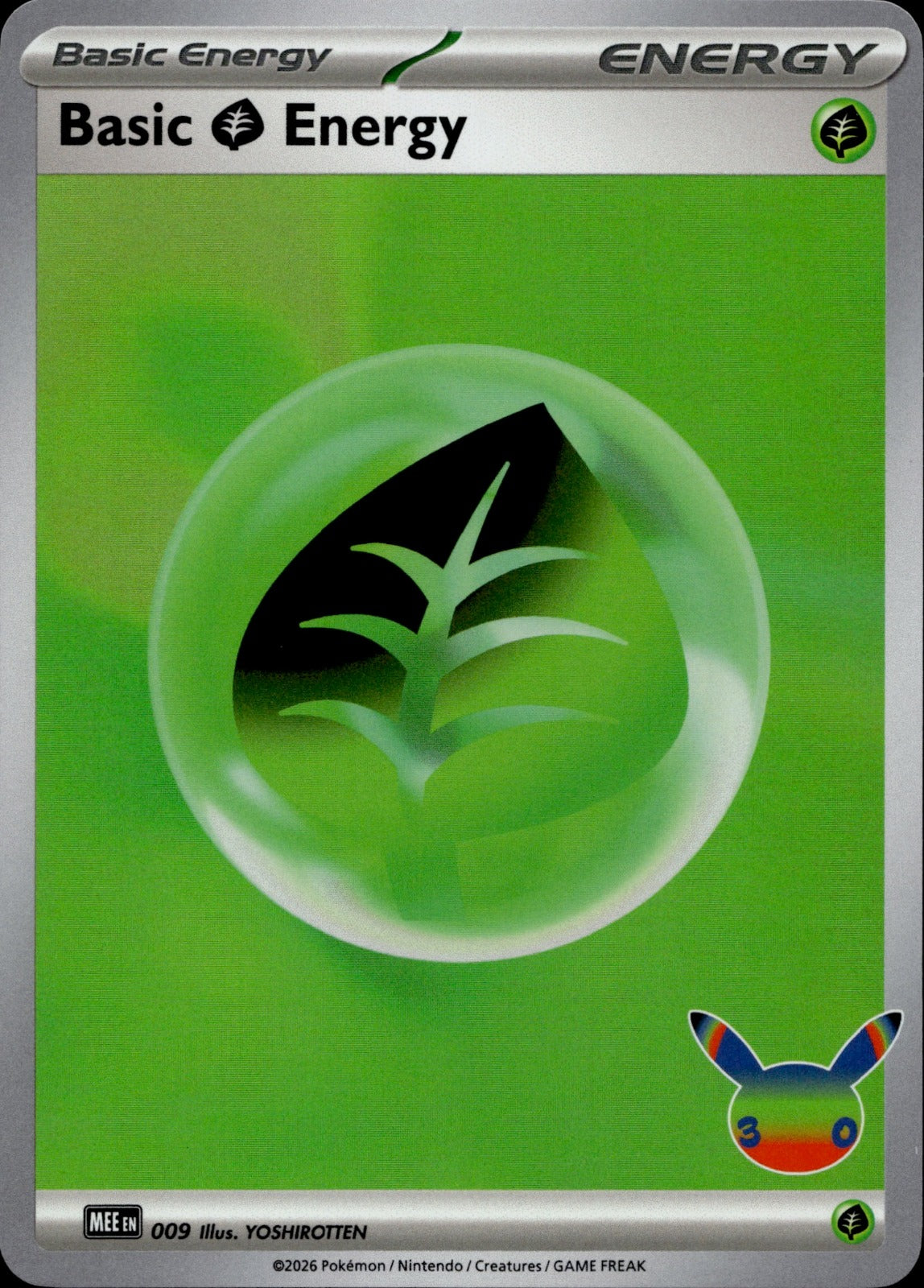 Basic Grass Energy (30th Celebration) Holo Futuristic Rare MEE: Mega Evolution Energies 009 NM