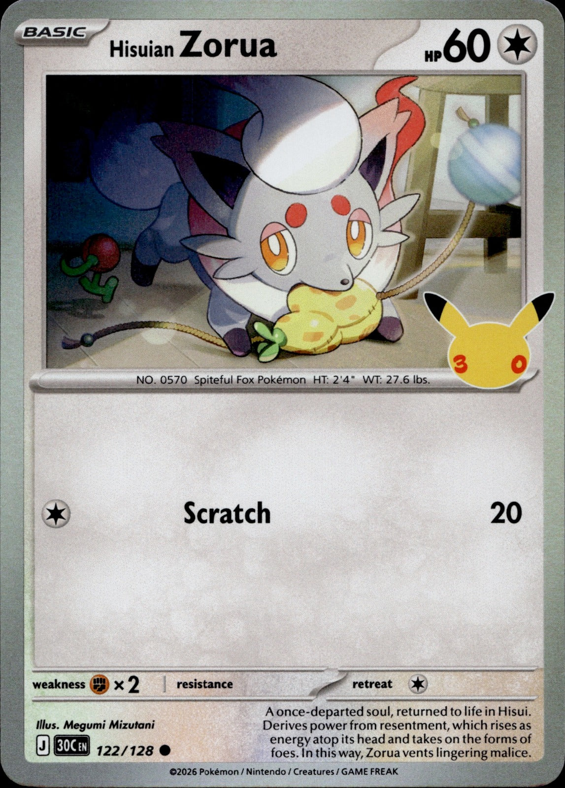 Hisuian Zorua Holo Common ME: 30th Celebration 122/128 NM