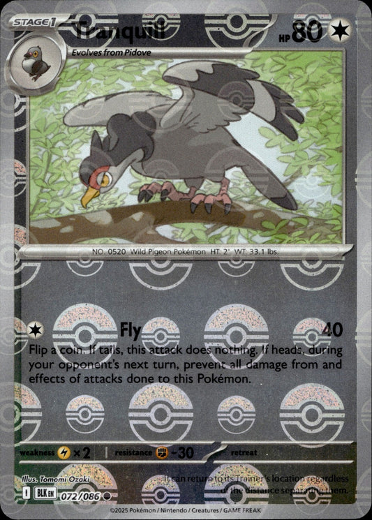 Tranquill (Poke Ball Pattern) Holo Common SV: Black Bolt 072/086 NM
