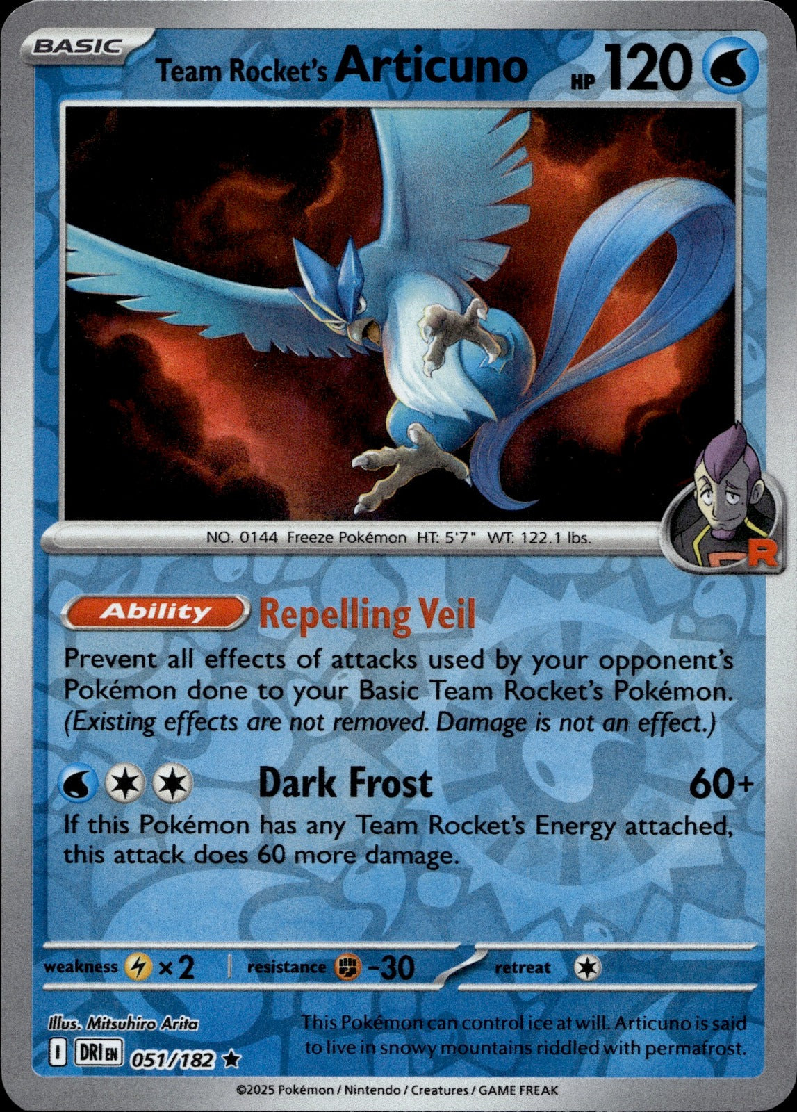 Team Rocket's Articuno Reverse Holo Rare SV10: Destined Rivals 051/182 NM