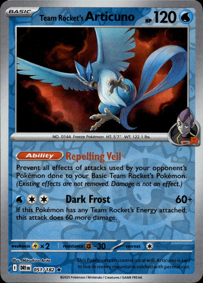 Team Rocket's Articuno Reverse Holo Rare SV10: Destined Rivals 051/182 NM