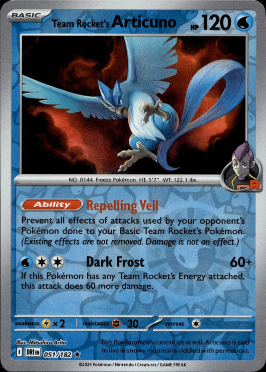 Team Rocket's Articuno Reverse Holo Rare SV10: Destined Rivals 051/182 NM