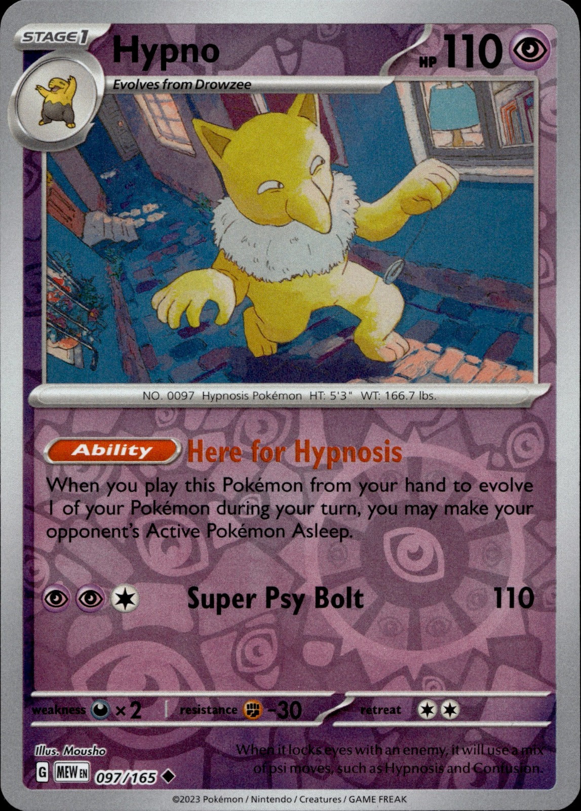 Hypno Reverse Holo Uncommon SV: Scarlet & Violet 151 097/165 NM