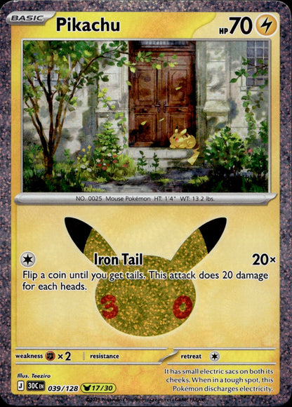 Pikachu Pikachu Rare ME: 30th Celebration 039/128 NM