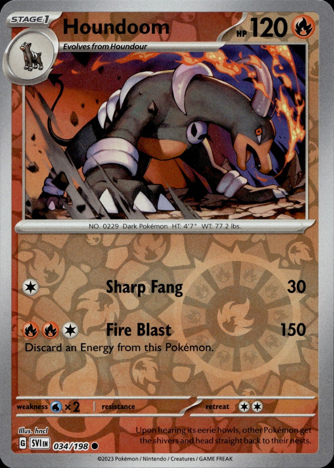 Houndoom - Reverse Holo Common SV01: Scarlet & Violet Base Set 034/198 NM