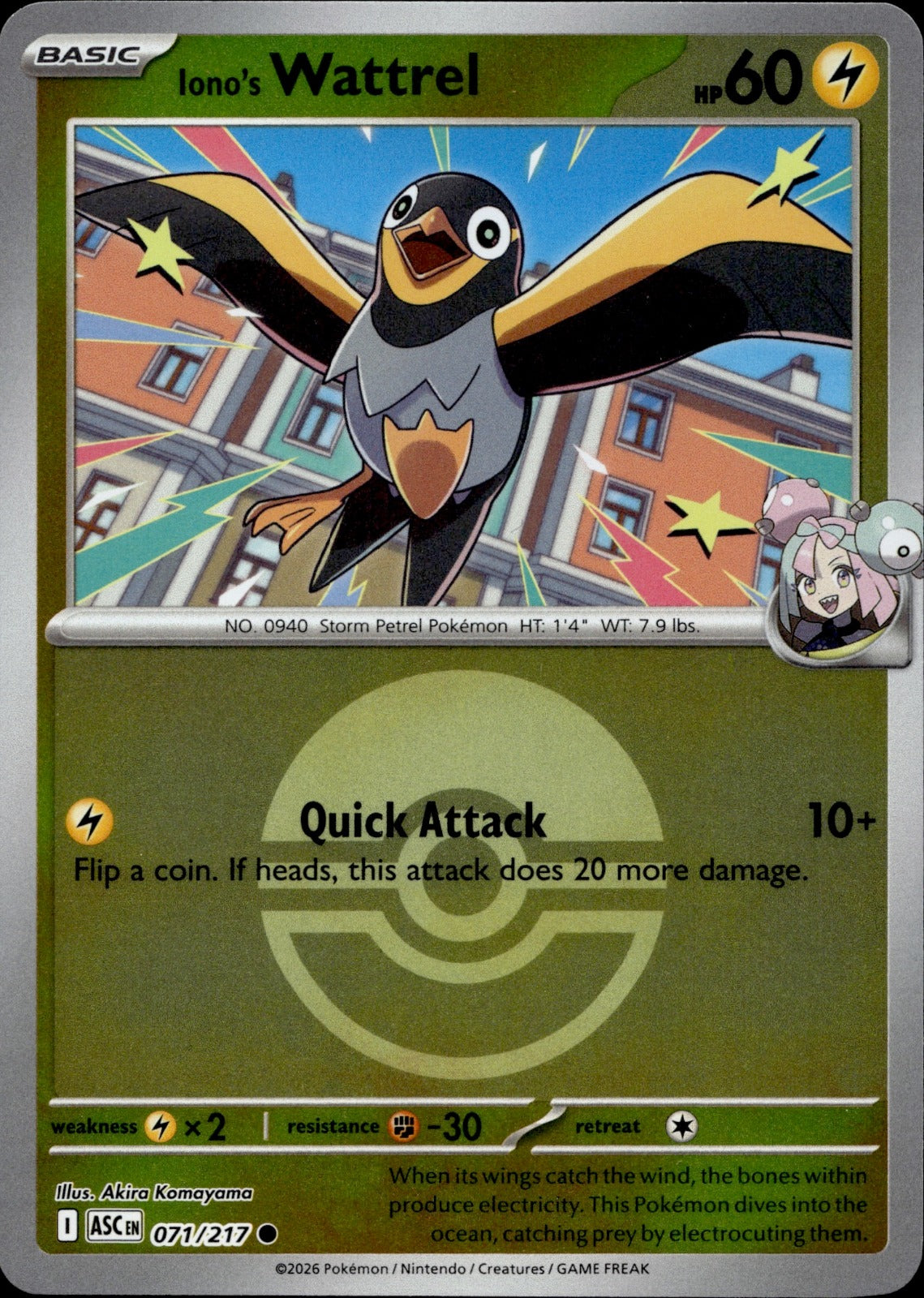 Iono's Wattrel - (Poke Ball) Reverse Holo Common ME: Ascended Heroes 071/217 NM