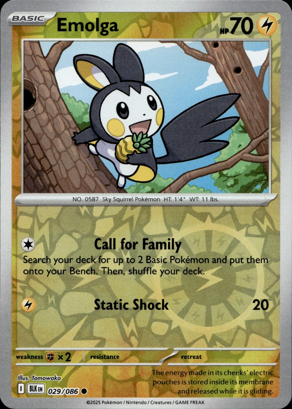Emolga Reverse Holo Common SV: Black Bolt 029/086 NM
