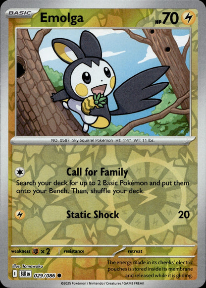 Emolga Reverse Holo Common SV: Black Bolt 029/086 NM