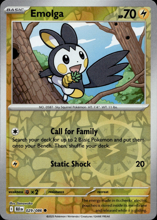 Emolga Reverse Holo Common SV: Black Bolt 029/086 NM