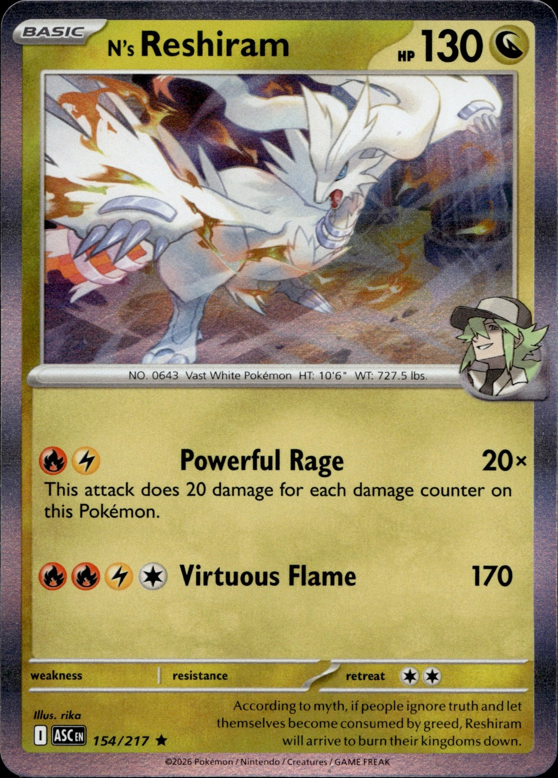 N's Reshiram Holo Rare ME: Ascended Heroes 154/217 NM