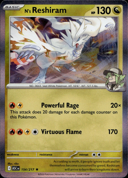 N's Reshiram Holo Rare ME: Ascended Heroes 154/217 NM