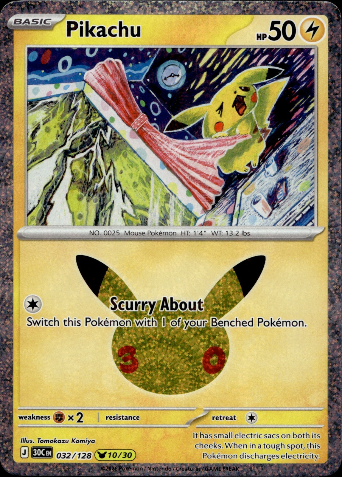 Pikachu Holo Pikachu Rare ME: 30th Celebration 032/128 NM