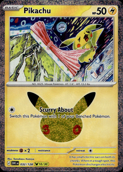 Pikachu Holo Pikachu Rare ME: 30th Celebration 032/128 NM
