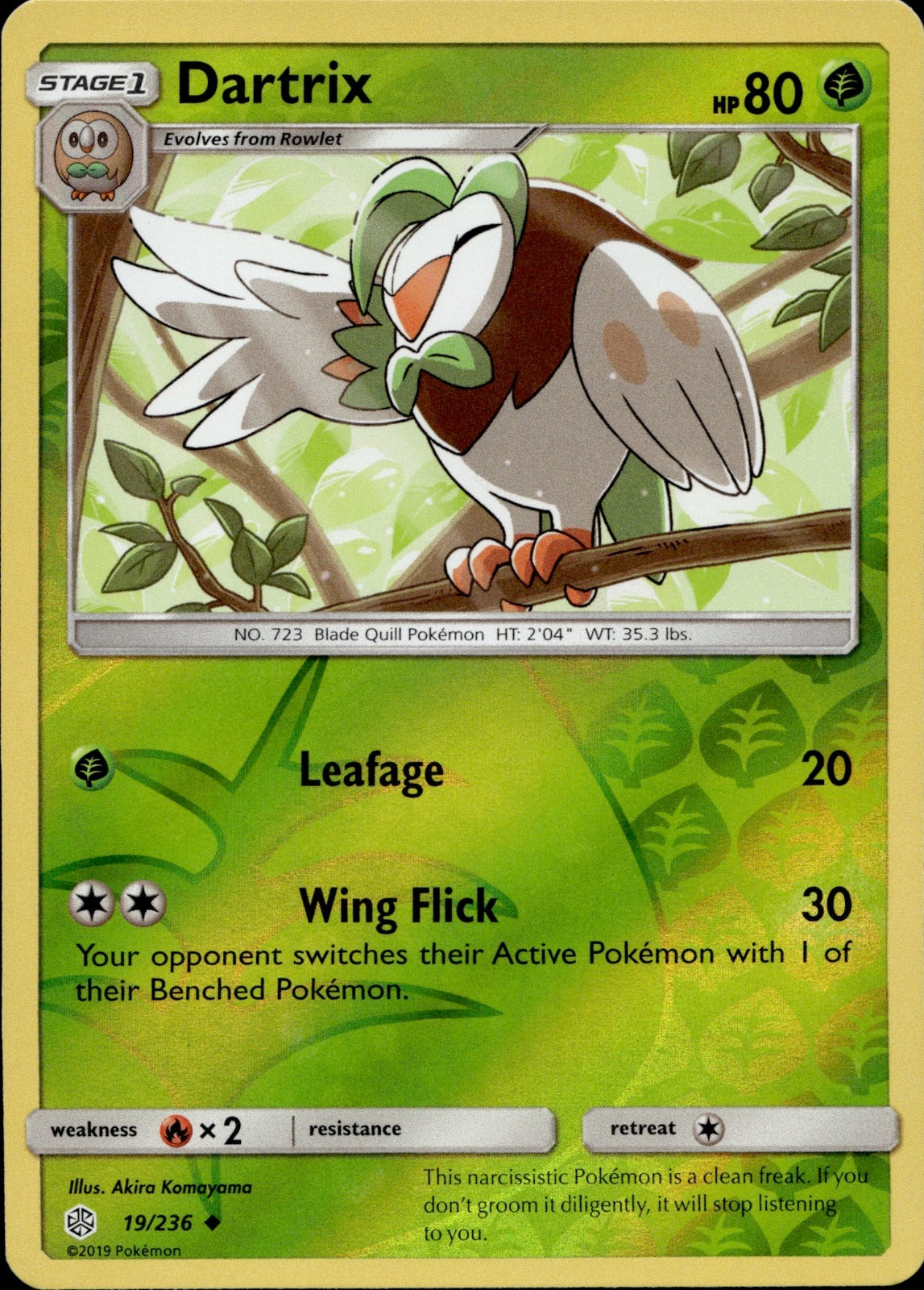 Dartrix Reverse Holo Uncommon SM - Cosmic Eclipse 19/236 NM