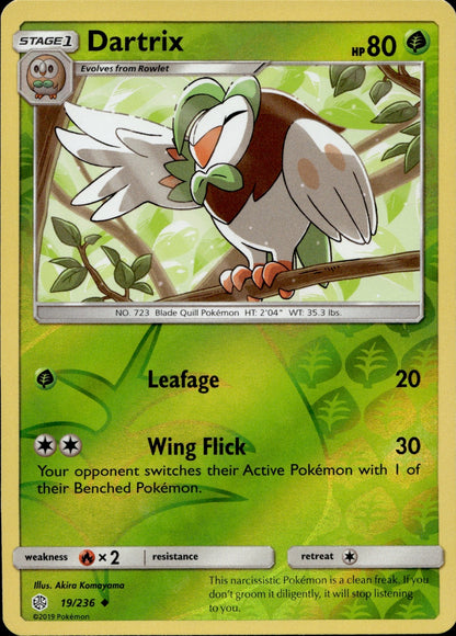 Dartrix Reverse Holo Uncommon SM - Cosmic Eclipse 19/236 NM