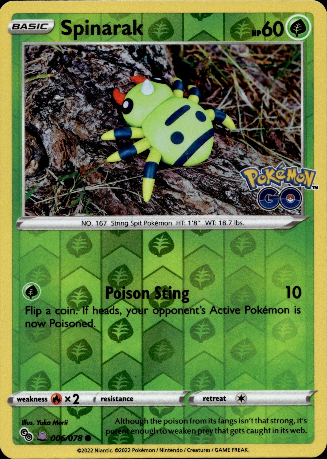 Spinarak Reverse Holo Common Pokemon GO 006/078 NM