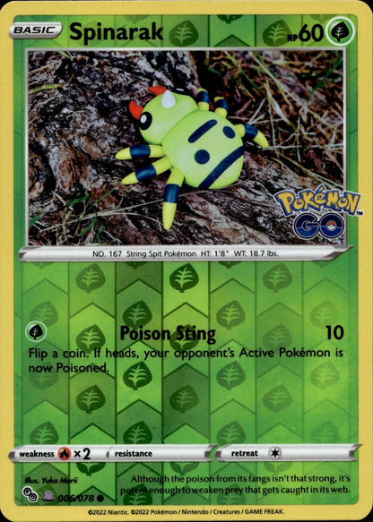 Spinarak Reverse Holo Common Pokemon GO 006/078 NM