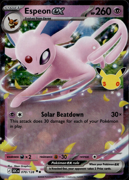 Espeon ex Holo Double Rare ME: 30th Celebration 070/128 NM
