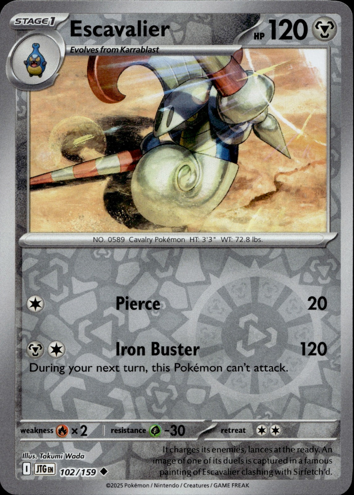 Escavalier Reverse Holo Uncommon SV09: Journey Together 102/159 NM