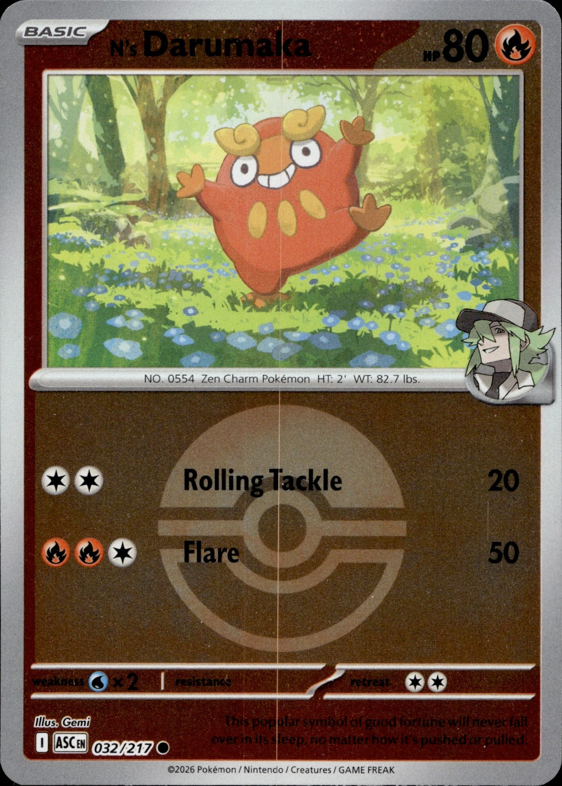 N's Darumaka (Poke Ball) Reverse Holo Common ME: Ascended Heroes 032/217 NM
