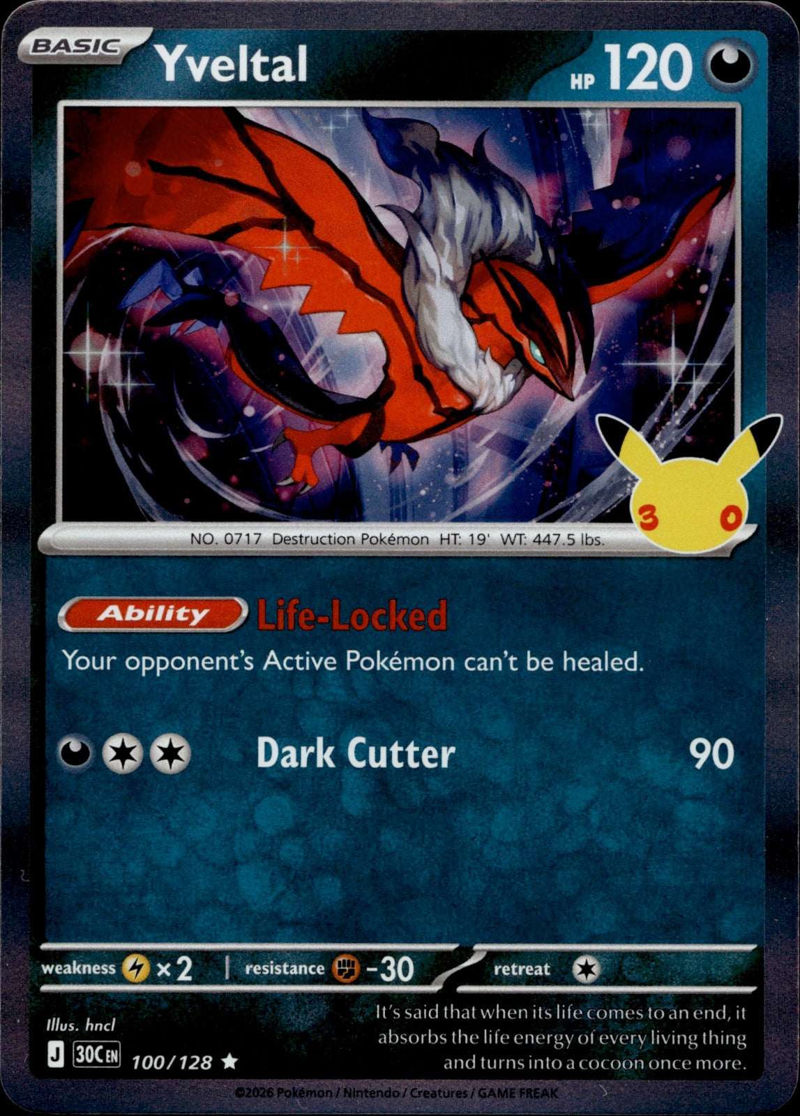Yveltal Holo Rare ME: 30th Celebration 100/128 NM