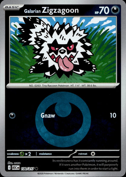 Galarian Zigzagoon (Energy Symbol Pattern) Reverse Holo Common ME: Ascended Heroes 130/217 NM