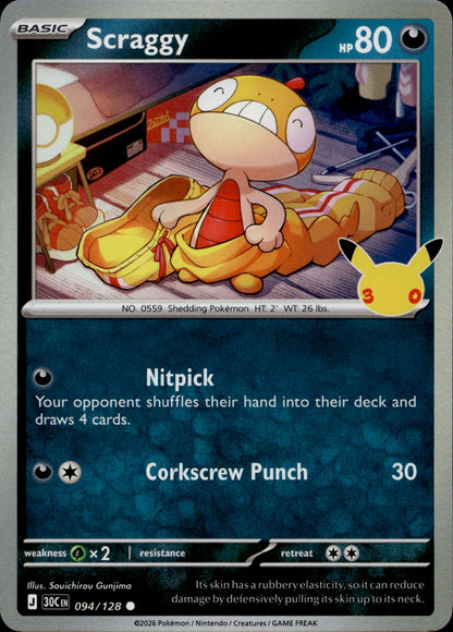 Scraggy Holo Common ME: 30th Celebration 094/128 NM