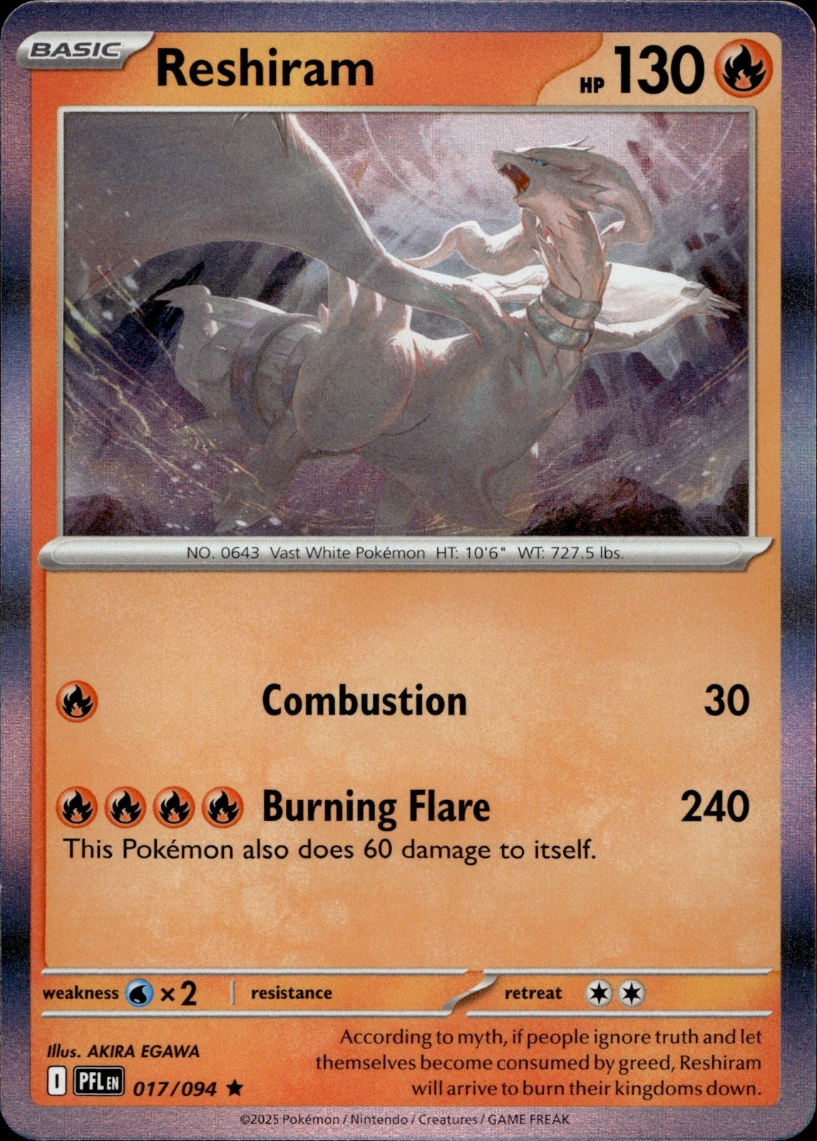 Reshiram Holo Rare ME02: Phantasmal Flames 017/094 NM