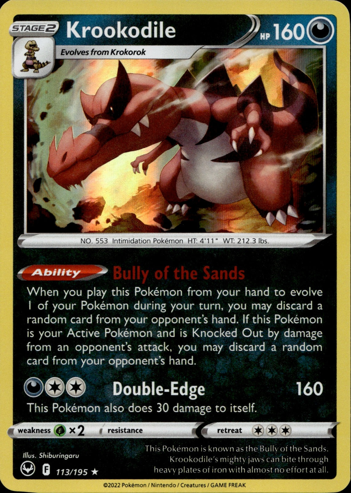 Krookodile Holo Rare SWSH12: Silver Tempest 113/195 NM