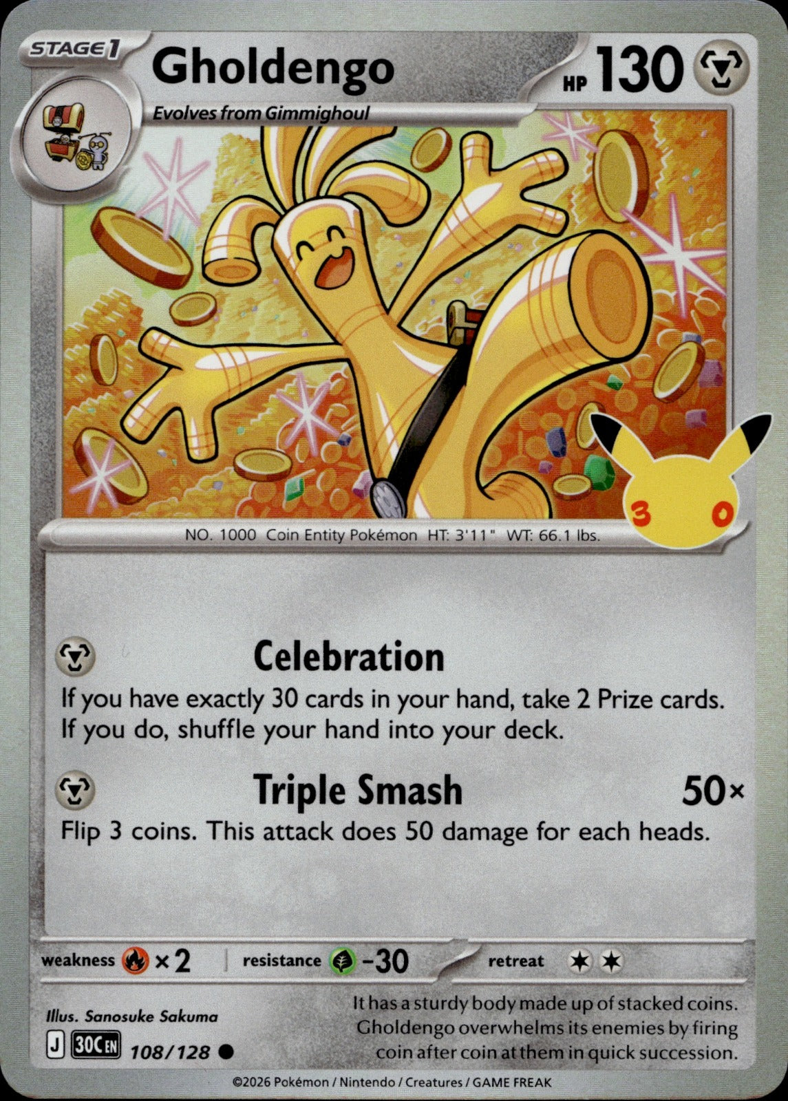 Gholdengo Holo Common ME: 30th Celebration 108/128 NM