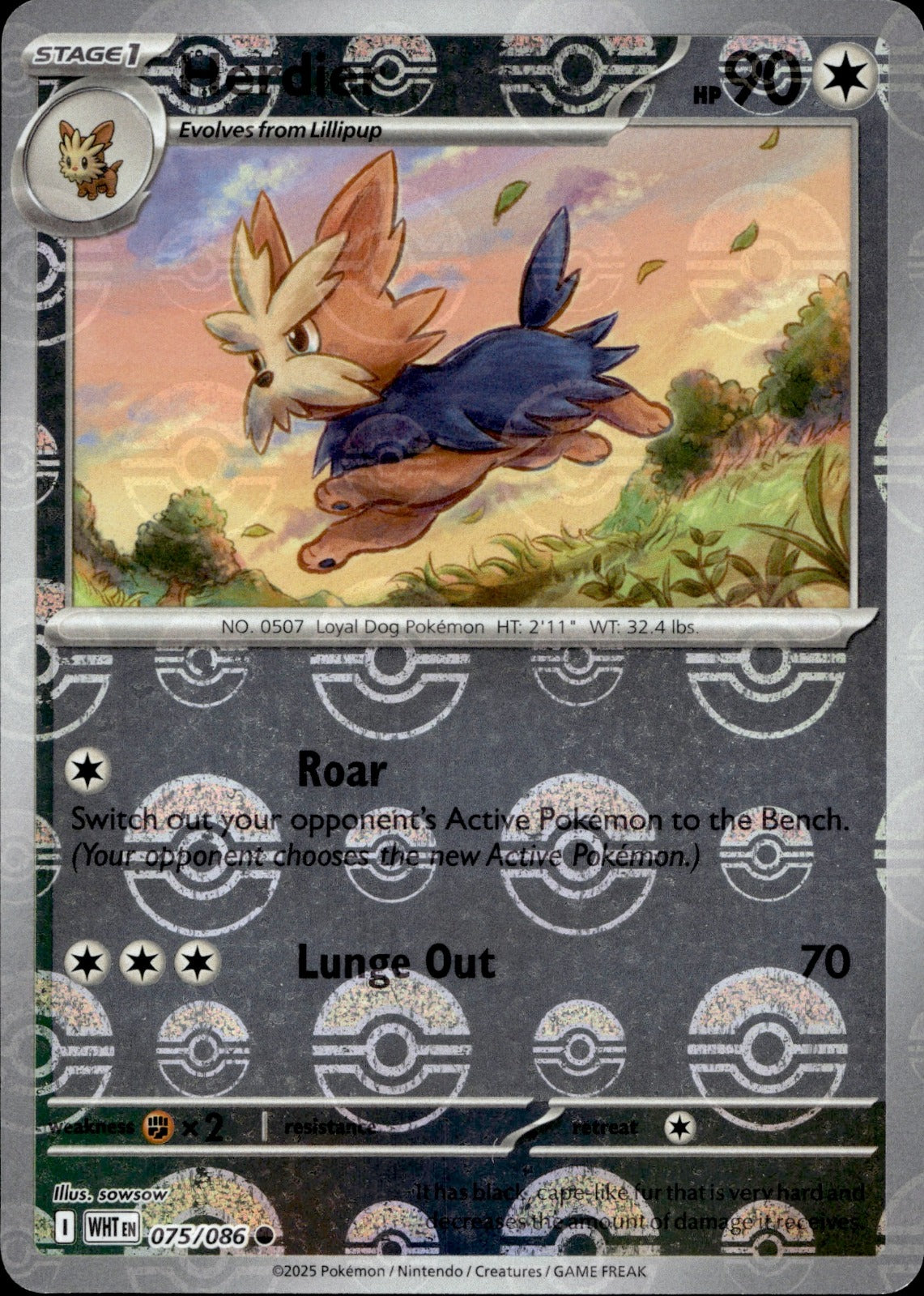 Herdier (Poke Ball Pattern) Holo Common SV: White Flare 075/086 NM