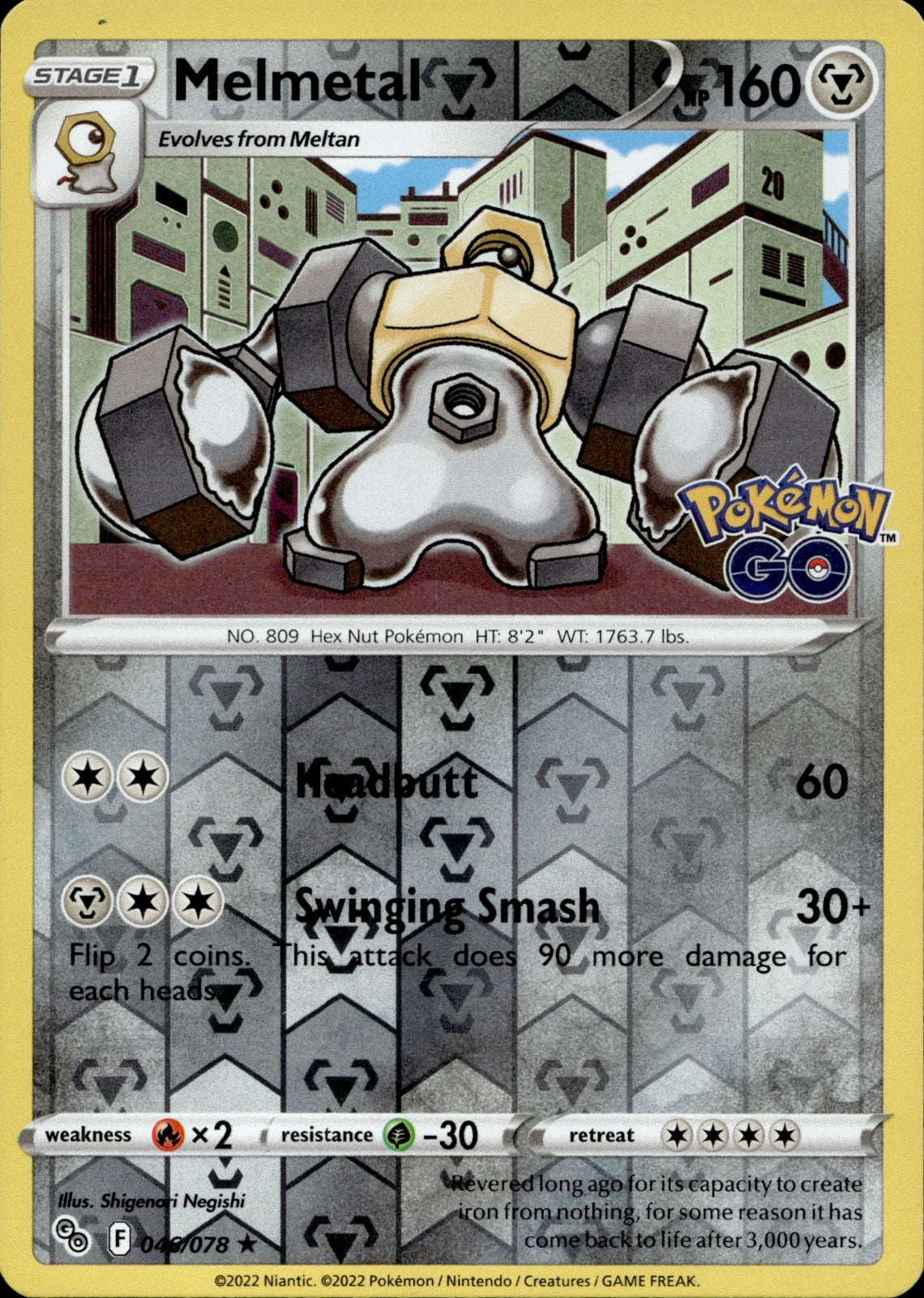 Melmetal Reverse Holo Holo Rare Pokemon GO 046/078 NM