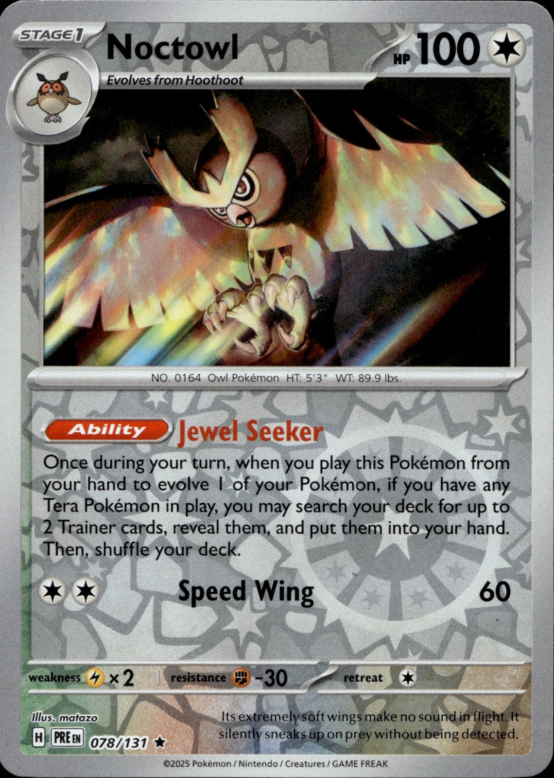 Noctowl Reverse Holo Rare SV: Prismatic Evolutions 078/131 NM